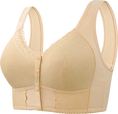 Produktbild von INF Beigefarbener, bügelloser Spitzen-BH, Bralette mit weichem Cup und Vorderverschluss M