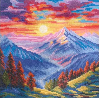 Produktbild von Kreuzstich-Set "Farbe der Sonne – Berge", Zählschema, Aida 16, 15,5 x 15,5 cm