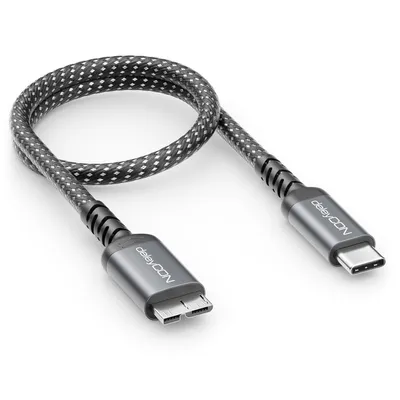 Produktbild von deleyCON 0,30m USB 3.0 Micro-B Kabel USB-C auf Micro-B 5Gbps Nylon