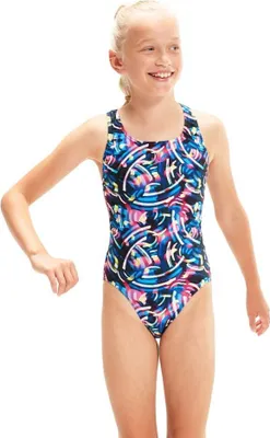 Produktbild von Speedo Digital Leaderback Badeanzug Mädchen schwarz blau pink Gr 128