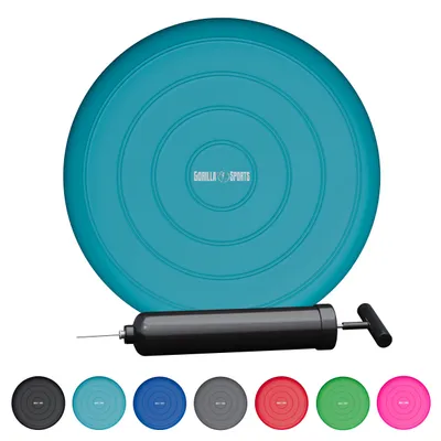 Produktbild von GORILLA SPORTS® Ballsitzkissen - Türkis, inkl. Pumpe, 33cm Durchmesser, bis 220 kg, ohne Noppen, Anti-Burst, für Fitness, Reha & Rückentraining - Balancekissen, Luftkissen, Balance-kissen, Balance Pad