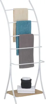 Produktbild von IDIMEX Handtuchhalter freistehend, mit Ablage, 5 Stangen, Modell EDY, weiß/Sonoma Eiche, aus MDF und Metall, 55 x 150 x 45 cm (B x H x T), gebogenes Design für optimale Luftzirkulation, für Badezimmer