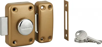 Image de Verrou double entrée Apache avec gâche à encastrer pour porte d'entrée, cylindre 45mm, acier, 3 clés, époxy or - THIRARD