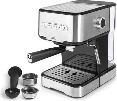Image de LACOR 69256 - Machine à café espresso avec 2 sorties de café et fonction chaleur/mousse, convient pour le café moulu et le, 21x26'5x30 cm