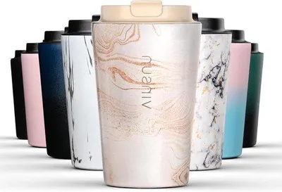 Immagine prodotto di tazza termica da 350 ml per il caffè da portare via - Tazza isolata in acciaio inox a doppia parete con coperchio