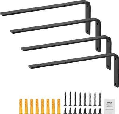 Zdjęcie produktu dla Wsporniki półek VEVOR, solidne pływające wsporniki półek 256 x 155 mm, 4 wsporniki półek, czarne matowe wsporniki półek L o grubości 5 mm, stalowe wsporniki półek o nośności 72,6 kg