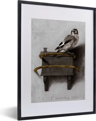 Produktbild von MuchoWow® MuchoWow® Gerahmtes Poster Der Stieglitz - Carel Fabritius 30x40 cm - Poster mit zchwarzem Bilderrahmen - Wandposter Schlafzimmer
