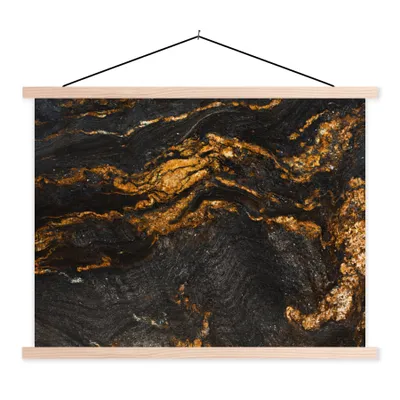 Produktbild von MuchoWow® Textilposter Marmor - Limette - Schwarz - Gold - Marmoroptik - Luxus 60x45 cm mit holzfarbenen Rahmen - Bild