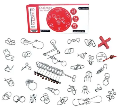 Produktbild von Mini Denkspiel Set Metall 32 Stück IQ Spiele 3D Puzzle Geduldspiele Logikspiele Rätsel Brainteaser Pädagogisches Spielzeug für Kinder und Erwachsene ab 6 Jahre
