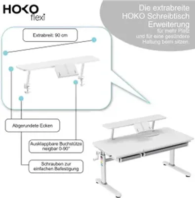 Produktbild von HOKO®  Kinderschreibtisch höhenverstellbar, Weiß Schreibtisch Kinder mit Schreibtischaufsatz mit Neigung Einstellbarer Tischplatte und Butler