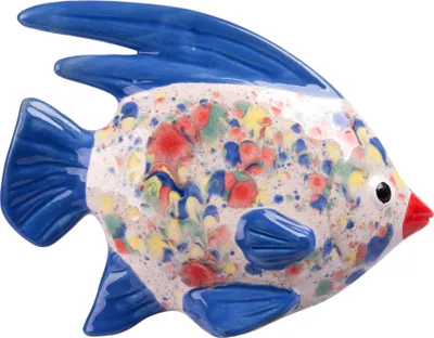 Produktbild von Gartenfigur Fisch aus Keramik Weiß-Blau Gartendeko Gartendekoration Teichdeko