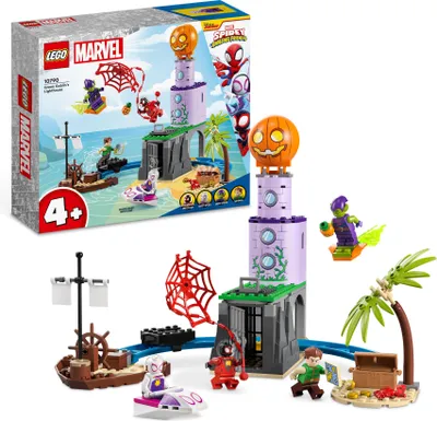 Produktbild von LEGO 10790 Marvel Spideys Team an Green Goblins Leuchtturm, Spielzeug für Kinder ab 4 Jahren mit Piratenschiff, Miles Morales Minifigur & mehr, Spidey und seine Super-Freunde
