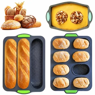 Immagine prodotto di Stampi in silicone per baguette, confezione da 3 pezzi, antiaderenti, resistenti al calore, salvaspazio