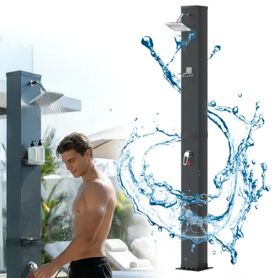 Obrázok produktu pre XMTECH Premium solárna sprcha 40 l, vonkajšia sprcha, bazénová sprcha, solárna, sprchová hlavica s otočným rozsahom 360°, nožná sprcha, odolná voči UV žiareniu, do záhrady, k bazénu, na kempovanie, čierna
