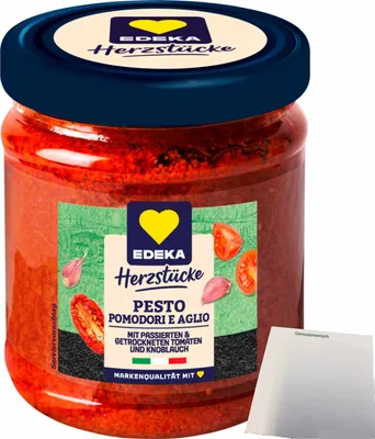 Produktbild von Edeka Herzstücke Pesto Tomate Knoblauch (190g Glas) + usy Block