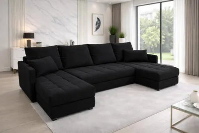 Produktbild von Aurelia U Wohnlandschaft – Ecksofa in U-Form mit Schlaffunktion, Bettkasten & Kissen