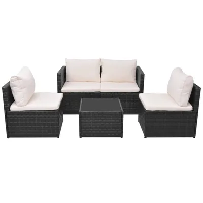 Image de vidaXL Ensemble de salon de jardin 5 pièces avec coussins Poly rotin noir