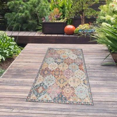 Image de Tapis d'extérieur vintage coloré plat et facile d'entretien Taille - 80 x 300 cm