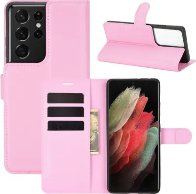 Image de Étui de protection pour Samsung Galaxy S21 Ultra, coque de téléphone, étui, portefeuille, couleur : rose