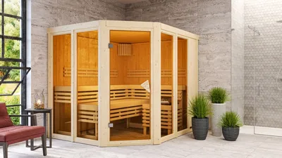 Produktbild von Karibu Sauna Innensauna Ainur 3 Eckeinstieg ohne Zubehör 231x196x198 cm ohne Dachkranz
