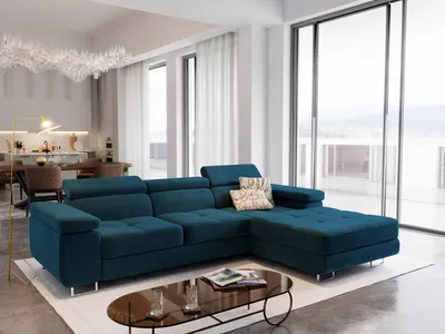 Produktbild von Masseno Ecksofa ELMA R-S mit Schlaffunktion L-Form, Sofa mit Bettkasten, Wohnzimmersofa, Couch, Soffa, Bettsofa, Couchgarnitur- Blau, MONOLITH 77