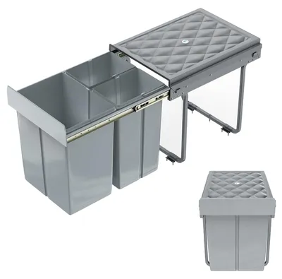 Productafbeelding van Inbouwafvalbak 3 vakken - 2 x 10 liter + 20 liter - Onderkast met telescooprails - Uittrekbaar afvalscheidingssysteem - 48 x 34,2 x 41,8 cm - Efficiënte sortering - Vuilnisbak