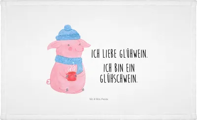 Produktbild von Mr. & Mrs. Panda handtuch frottee Schwein Glühwein - Weiß - Geschenk, gesichtshandtuch, Glühschwein, Frotteehandtuch, baumwolle, Weihnachtsmarkt, Flauschtuch, Punsch