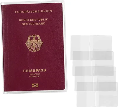 Imagen del producto de Funda transparente para pasaporte, juego de 4 unidades, de PVC, con 2 compartimentos, ideal para viajes