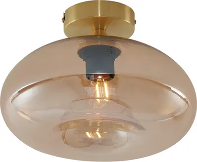 Produktbild von QAZQA - Art Deco Art-Deco-Deckenleuchte I Deckenlampe I Lampe I Leuchte Messing mit Bernsteinglas - Busa I Wohnzimmer I Schlafzimmer - Rund - LED geeignet E27