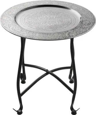 Produktbild von Marrakesch Beistelltisch Blumenhocker aus Metall Sule ø 40cm rund | Orientalische Deko Tabletttisch als Aesthetic Deko im Wohnzimmer | Runde Beistelltisch Silber schwarz