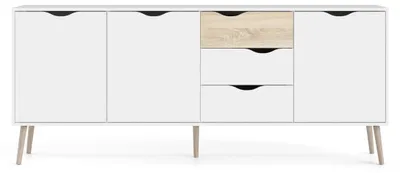 Immagine prodotto di Calicosy - Credenza 3 ante, 3 cassetti bianco e rovere decorativo L195,7 cm - BILLUND