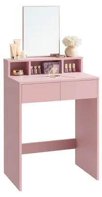 Produktbild von Schminktisch mit Spiegel und 2 Schubladen – Schminktisch – Pastellrosa – 40 x 60 x 127 cm