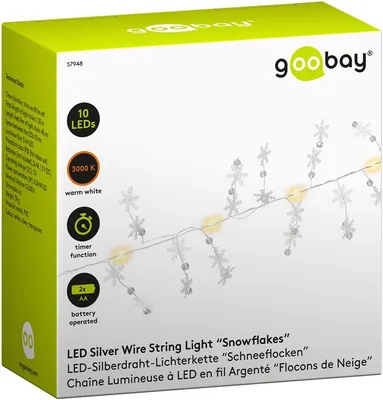 Produktbild von Goobay 57948, Leichte Dekorationskette, Silber, Transparent, Weiß, Metall, Polyvinylchlorid (PVC), IP20, 6 h, 18 h