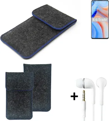 Produktbild von K-S-Trade Handy Schutz Hülle kompatibel mit Oppo K7x Schutzhülle Handyhülle Filztasche Pouch Tasche Case Sleeve Filzhülle dunkelgrau, blauer Rand