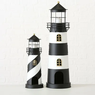 Produktbild von Kerzenlaterne Faro Leuchtturm H.46/73 Ø.16/21 cm gold schwarz weiß 2er Set
