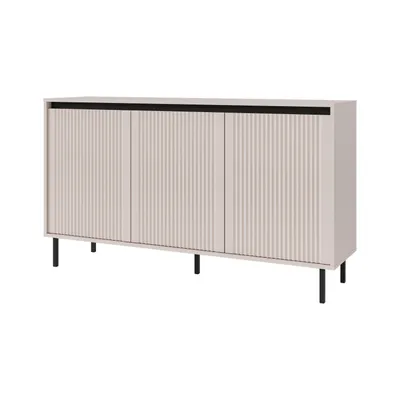 Produktbild von Kommode OSLO III Beige – Sideboard mit 3 Türen und geriffelte Fronten – Wohnzimmerschrank für Wohnzimmer, Esszimmer und Flur