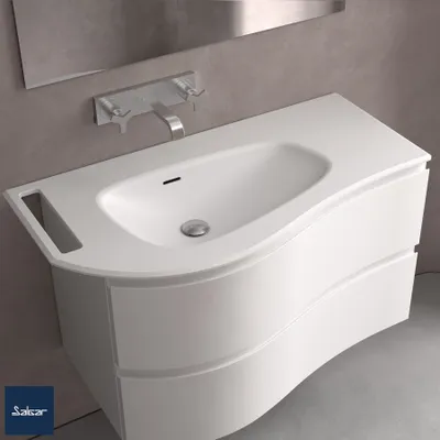 Immagine prodotto di Lavabo Salgar MAM 990 a destra con portasciugamani, senza sifone e scarico a scatto SOLID SURFACE WHITE MATT 990 x 12 x 510 mm
