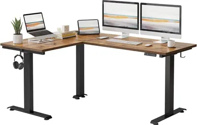Obrázok produktu pre FEZIBO DREI motory Elektrický stojaci stôl v tvare L 160x120 cm čierny/hnedý