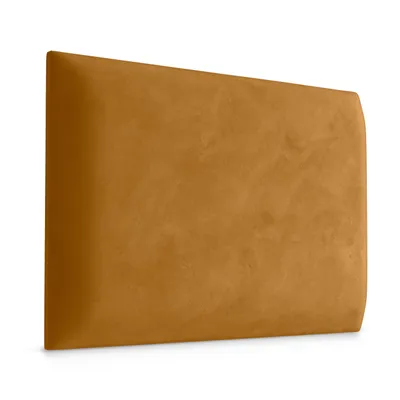 A close-up of a golden fabric wall panel, isolated on a white background.