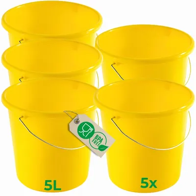 Produktbild von Novaliv 5 Stück Eimer 5L Gelb mit Maßeinteilung - Putzeimer 5 Liter ⌀ 22,5 cm Praktischer Allrounder mit Skala für Haushalt & Garten ideal als Haushaltseimer, Wassereimer, Wischeimer, Bucket