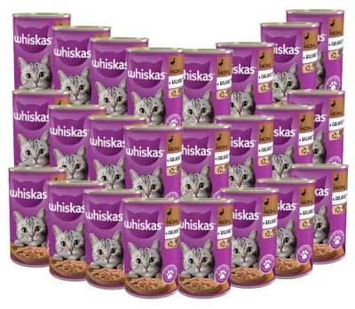Zdjęcie produktu dla WHISKAS 1+ z Kaczką w Galaretce 24x400 g Puszka Mokra karma dla kotów dorosłych
