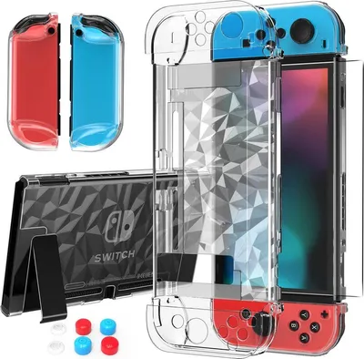Produktbild von Schutzhülle für Nintendo Switch – Transparent mit Displayschutz & Thumb Grips