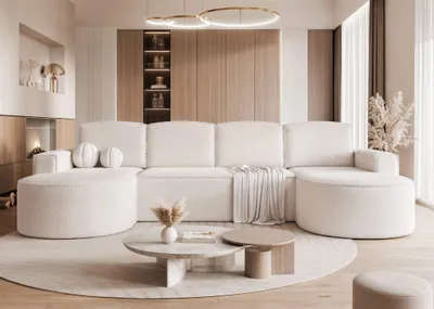 Produktbild von Wohnlandschaft mit Schlaffunktion Sofa ARLET in Stoff Abriamo Creme