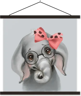 Produktbild von MuchoWow® Textilposter Elefant - Kind - Bogen 60x60 cm mit schwarzem Rahmen - Posteraufhänger