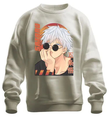 Productafbeelding van Gojo Satoru Jujutsu Kaisen anime zonnebril, wit haar, uni sweatshirt, trui, natuur, maat 3XL