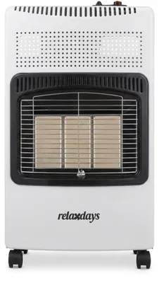 Imagen del producto de Calentador a gas Relaxdays, con 3 placas de cerámica, 1500-4200 W, para uso interior y exterior, con ruedas, compatible con botellas de gas, calentador infrarrojo a gas, color blanco, Imagen generada por IA