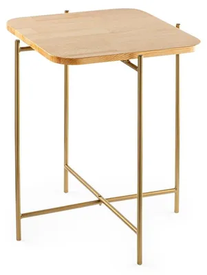 Image de Table basse dappoint en bois et métal doré et naturel 46 x 56 x 46 cm