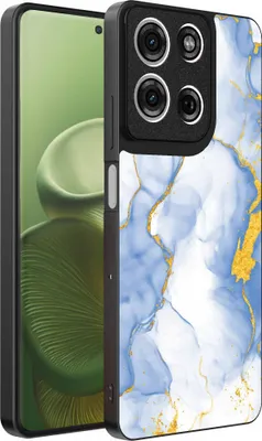 Obrázok produktu pre Fit pre Motorola Edge 60 Phone Case with Light Blue Gold Marble Print - TPU Backcover Case Lightblue Gold Marble Design - Smartphonica