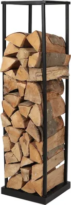 Produktbild von Metall Holzregal 31,5 × 31,5 × 115 cm – Kaminholzregal für Innen & Außen – Minimalistisches Holzlagerregal aus schwarzem Metall – Schwarz