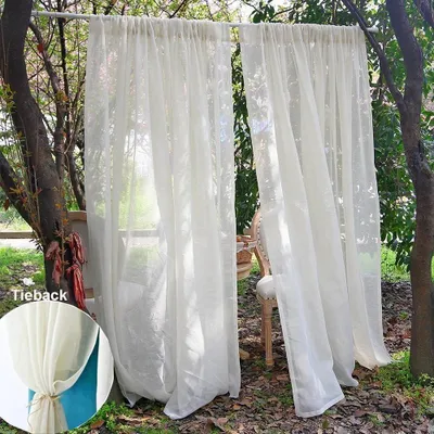 Immagine prodotto di Tende boho effetto lino, 2 pezzi (L130xH200cm), beige, stile vintage, con passanti per tende. Tende voile semitrasparenti, tende in lino